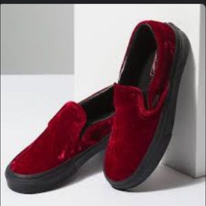 red velvet vans slip on 